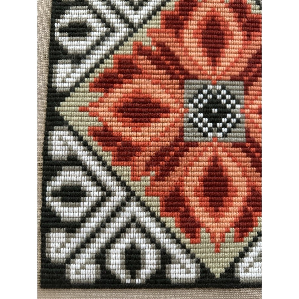 Vtg Norwegian Akle Needlepoint Panel Scandinavian Folk Art Floral Orange (E) - Picture 4 of 7